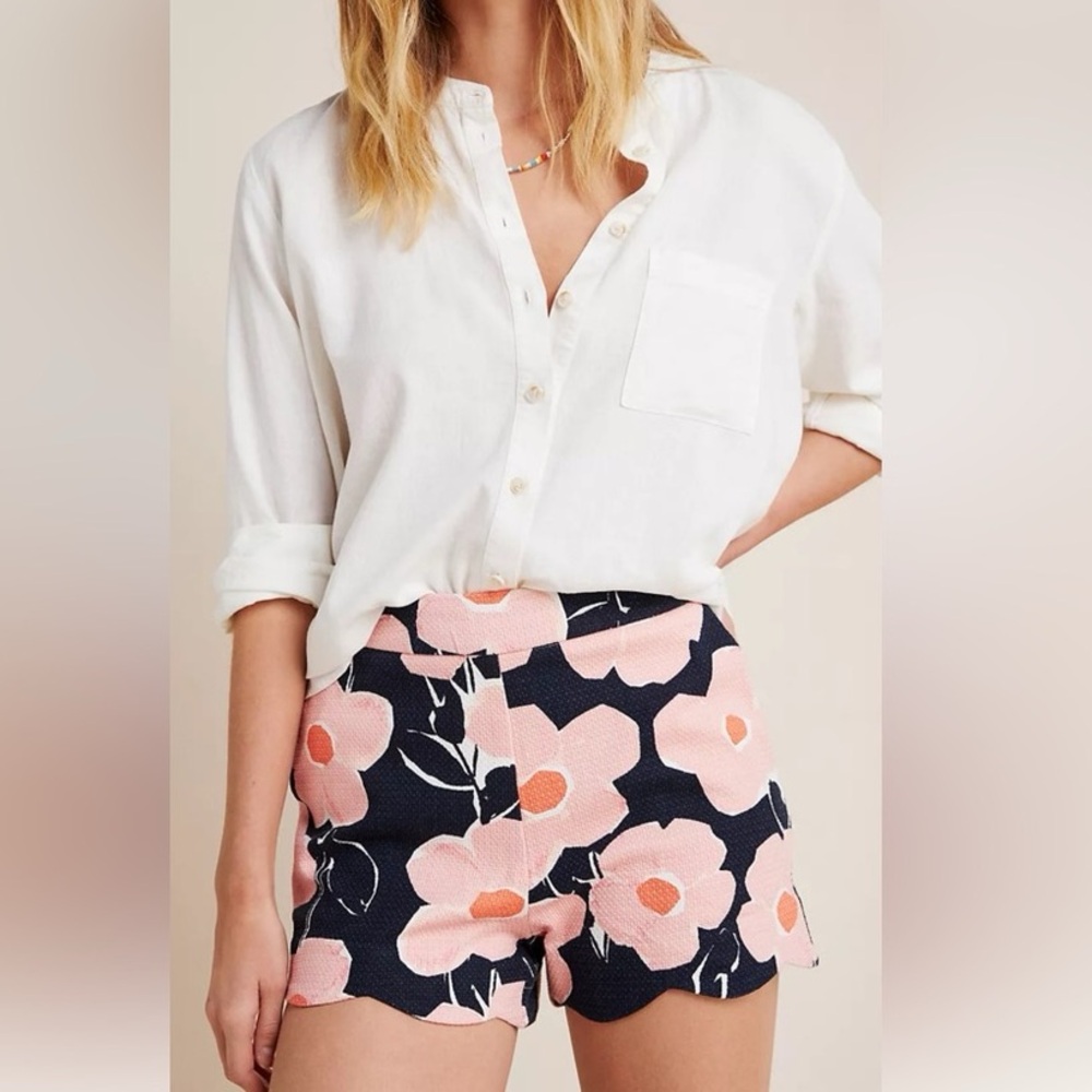 Anthropologie Georgie Scalloped High Waisted Shorts